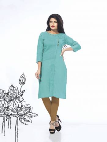 Shades Of Blue Always Looks Great No Matter Which Tone Is. So Grab This Very Pretty Readymade Kurti In Light Blue Color Fabriacted On Cotton. This Casual Kurti Is Light In Weight And easy To Carry All day Long.