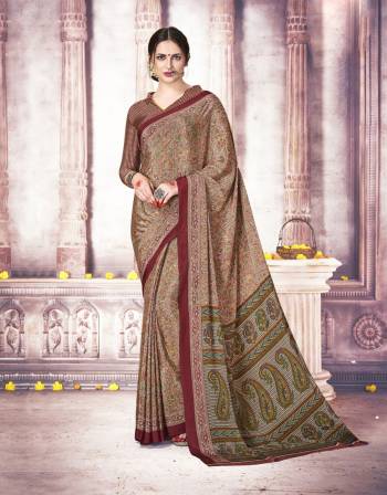 Simple And Elegant Looking Saree Is Here In Beige Color Paired With Beige Colored Blouse. This Saree And Blouse Are Fabricated On Crepe Silk Beautified With Intricate Floral Multi Colored Prints. Its Fabric Is Soft Towards Skin and easy To Carry All Day Long.