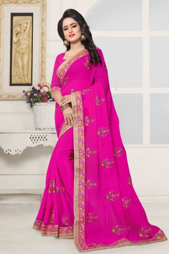 Bright And Visually Appealing Color Is Here With This Attractive Saree In Fuschia Pink Color Paired With Fuschia Pink Colored Blouse. This Saree And Blouse Are Fabricated On Georgette Which Ensures Superb Comfort All Day Long. Buy Now.