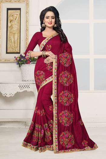 For A Fair Beauty, Grab This Lovely Designer Saree In Magenta Pink Color Paired With Magenta Pink Colored Blouse. This Saree And Blouse Are Fabricated On Art Silk Beautified With Resham Embroidery. Its Tich Silk Fabric Will Earn You Lots Of Compliments From Onlookers.