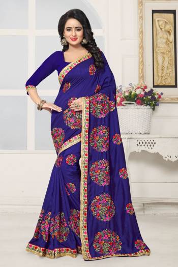 Look Attractive Wearing This Saree In Blue Color Paired With Blue Colored Blouse. This Saree And Blouse Are Fabricated On Art Silk Beautified With Resham Embroidery. This Saree Is Easy To Drape And Carry All Day Long. Also Its Is Durable And Easy To Care For.