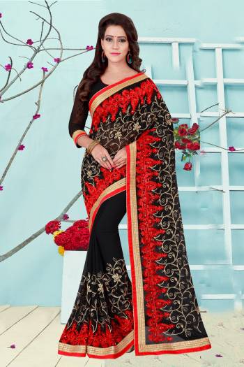 Enhance Your Beauty Wearing This Saree In Black Color Paired With Black Colored Blouse. This Saree And Blouse Are Fabricated On Georgette Beautified With Contrasting Embroidery All Over It.