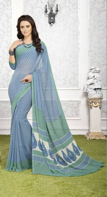 Simplicity Is The Key To Elegance, So Grab Simple Saree In Light Blue Color Paired With Light Blue Colored Blouse. This Saree And Blouse Are Fabricated On Georgette Beautified With Intricate Prints All Over It.