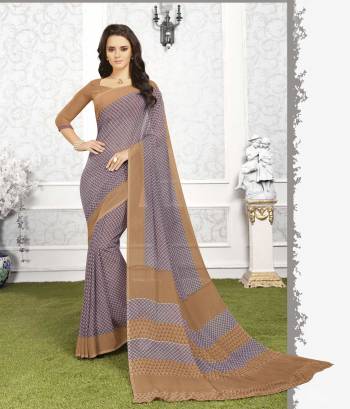 In Your Daily Wears You Need Comfort First,  So Grab This Saree In Purple And Brown Color Paired With Brown Colored Blouse. This Saree And Blouse Are Fabricated On Georgette Beautified With Prints All Over. It Is Light Weight And Ensures Superb Comfort All Day Long.