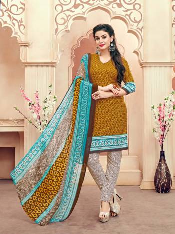 For Your Casual Wear, Here Is The Perfect Dress Material In Musturd Yellow Colored Top Paired With Off-White Colored Bottom And Multi Colored Dupatta. Its Top And Bottom Are Fabricated On South Cotton Paired With Chiffon Dupatta. Get This Stitched As Per Your Regular Comfort.