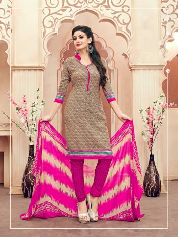 Simple And Elegant Dress Material Is Here For Your Casual Wear In Beige Colored Top Paired With Pink Colored Bottom And Pink And Beige Dupatta. Its Top And Bottom Are Fabricated On South Cotton Paired With Chiffon Dupatta. Buy This Dress Material Now.