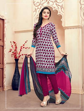 If Those Readymade Suit Does Not Lend You The Desired Comfort Than Grab This Dress Material And Get This Stitched As Per Your Desired Fit And Comfort. Its Top And Dupatta Are In Multi Color Paired With Magenta Pink Bottom. 