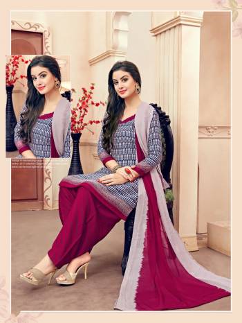 Simple Suit Is Here For Your Daily Wear, Grab This Dress Material In Blue And White Color Paired With Magenta Pink Colored Bottom And Dupatta. Its Top And Bottom Are Fabricated On South Cotton Paired With Chiffon Dupatta. Get This Stitched As Per Your Desired Fit And Comfort. Buy Now.