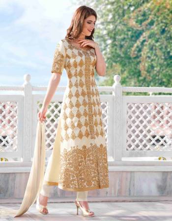 Simple And Elegant Looking Staright Cut Suit Is Here Cream Color Paired With Cream Colored Bottom And Dupatta. Its Top Is Fabricated On Cotton Silk Paired With Santoon Bottom And Chiffon Dupatta. This Suit Will Earn You Lots Of Compliments From Onlookers. Buy This Suit Now.