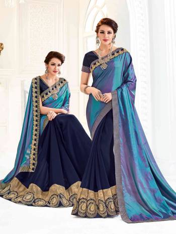 Presenting this Blue & Navy Blue color two-tone silk and georgette saree. Ideal for party, festive & social gatherings. this gorgeous saree featuring a beautiful mix of designs. Its attractive color and designer embroidered saree, patch design, attractive stone design, cut paste saree, beautiful floral design work over the attire & contrast hemline adds to the look. Comes along with a contrast unstitched blouse.