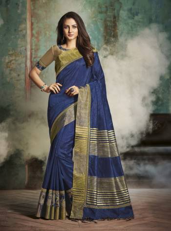 Celebrate This Festive Season With Beauty And Comfort Wearing This Elegant Saree In Blue Color Paired With Beige Colored Blouse. This Saree Is Fabricated On Art Silk Paired With Satin Silk Fabricated Blouse. This Saree Ensures Superb Comfort All Day Long. Buy Now.