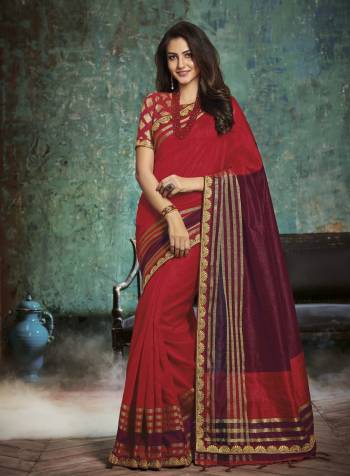 Adorn The Angelic Look Wearing This Saree In Red Color Paired With Red Colored Blouse. This Saree And Blouse Are Fabricated On Art Silk Which Is Light Weight, Easy To Drape and also Durable. Buy This Saree Now.