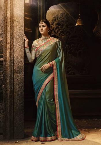 Shades Are In This Season, So Grab This Saree In Two Shades Of Blue And Green Paired With Beige Colored Blouse. This Saree Is Fabricated On Soft Silk Paired With Art Silk And Net Fabricated Blouse. This Saree Is Light Weight And Easy To Carry All Day Long.