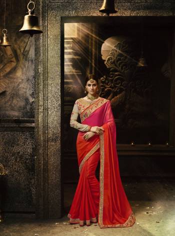 Shine Bright Wearing This Shaded Saree In Shades Of Orange And Pink Paired With Beige Colored Blouse. This Saree Is Fabricated On Soft Silk Paired With Georgette Fabricated Blouse. Buy This Designer Attractive Saree Now.