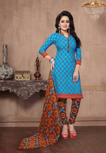 Add This Casual Dress Material In Your Wardrobe And Get This Stitched As Per Your Desired Fit And Comfort. Its Top Is In Blue Color Paired With Multi Colored Bottom And Dupatta. It Is Fabricated On American Crepe Paired With Chiffon Dupatta. Buy It Now.