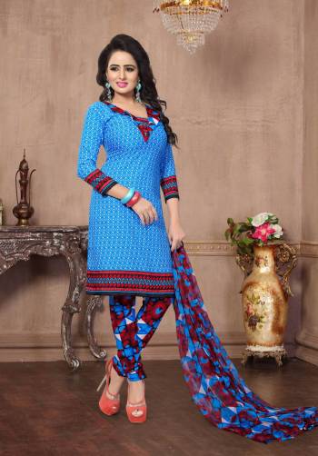 Grab This Dress Material In Blue Colored Top Paired With Maroon And Blue Colored Bottom And Dupatta. Its Top And Bottom Are fabricated On American Crepe Paired With Chiffon Dupatta. All Its Fabrics Ensures Superb Comfort All Day Long.