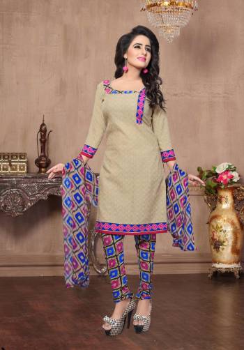 Simple and Elegant Looking Dress Material Is Here In Cream Colored Top Paired With Pink And Blue Colored Bottom And Dupatta. Its Top And Bottom Are Fabricated On Amarican Crepe Paired With Chiffon Dupatta. It Is Light Weight And Easy To Carry All Day Long.