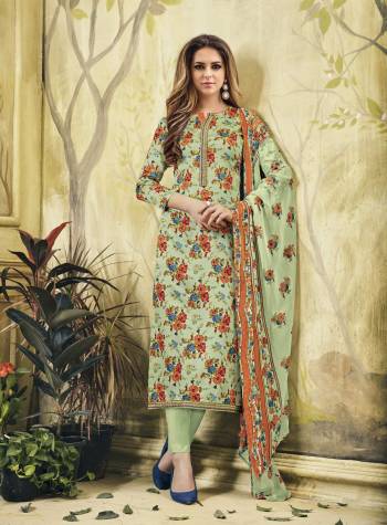 For Your Casual Or Semi-Casual Wear, Grab This Dress Material In Pastel Green Color Paired With Pastel Green Colored Bottom And Dupatta. Its Top And Bottom Are Fabricated On Cotton Paired With Chiffon Dupatta. It Is Beautified With Bold Floral Prints All Over. Buy Now.