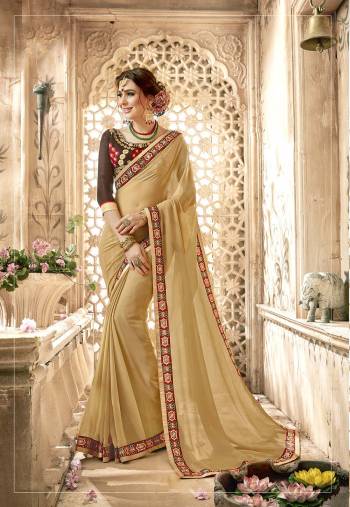 Simple And Elegant Looking Saree Is Here In Beige Color Paired With Brown Colored Blouse. This Saree Is Fabricated On Georgette Paired With Art Silk Fabricated Blouse. It Has Pretty Embroidery Over The Blouse And Lace Border. 