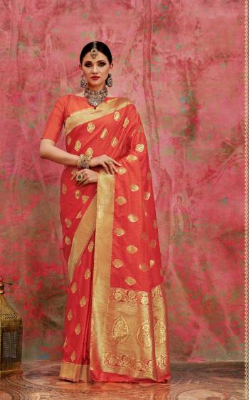 Orange Color Induces Perfect Summery Appeal To Any Outfit So Grab This Saree In Orange Color Paired With Orange Colored Blouse. This Saree And Blouse Are Fabricated On Banarasi Art Silk Which Is Light Weight And Easy To Carry All Day Long.