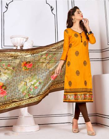 Look Pretty In This Musturd Yellow Colored Suit Paired With Brown Colored Bottom And Multi Colored Dupatta. This Dress Material Is Fabricated On Cotton Paired With Cotton Silk Dupatta. It Is Light Weight And Easy To carry All day Long.