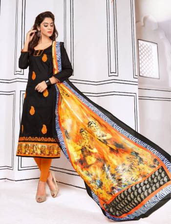 Enhance Your Beauty wearing This Suit In Black Colored Top Paired With Musturd Yellow Colored Bottom And Dupatta. Its Top And Bottom Are Fabricated On Cotton Paired With Cotton Silk Dupatta. Get This Stitched As Per Your Desired Fit And Comfort.