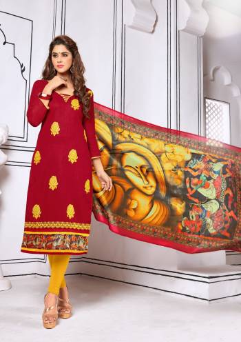 Attract All Wearing This Suit In Maroon Colored Top Paired With Yellow Colored Bottom And Multi Colored Dupatta. This Dress Material Is Fabricated On Cotton Paired With Cotton Silk Fabricated Digital Print Dupatta. 