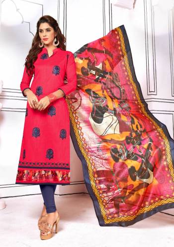 Dark Colors Gives An Attractive Look To Your Personality, So Grab This Dark Pink colored Top Paired With Dark Grey Colored Bottom And Multi Colored Dupatta. Its Top And Bottom Are Fabricated On Cotton paired With Cotton Silk Dupatta. Buy This Dress Material Now.