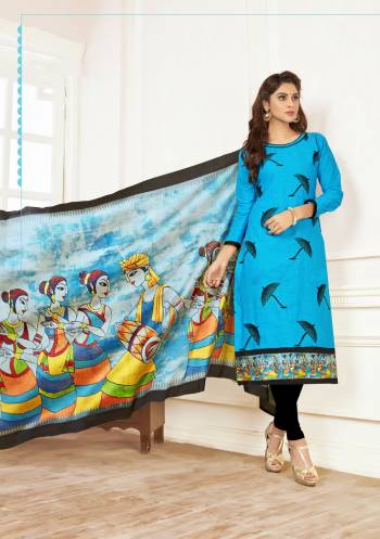 Simple Dress Material Is Here For Your Casual Wear In Blue Color Paired With Black Colored Bottom And Blue Colored Dupatta. Its Top and Bottom Are Fabricated On Cotton Paired With Cotton Silk Dupatta. It Is Light Weight And Easy To Carry All Day Long. 