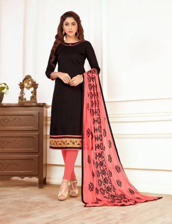 Enhance Your Beauty Wearing This Straight Cut Suit In Black Colored Top Paired With Dusty Pink Colored Bottom And Dupatta. Its Top And Bottom Are Fabricated On Cotton Paired With Chiffon Dupatta. Its Lovely Combination Will Earnn You Lots Of Compliments From Onlookers.