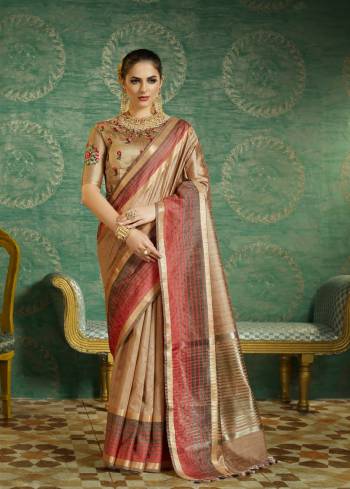 Flaunt Your Rich and Elegant Taste Wearing This Saree In Beige Color Paired With Two Blouses In Beige Color. This Saree Is Fabricated On Handloom Art Silk Paired With One Running Blouse And Another Is Embroidered  Fabricated On Art Silk. Pair Up The Blouse As Per Your Occasion. Buy Now.