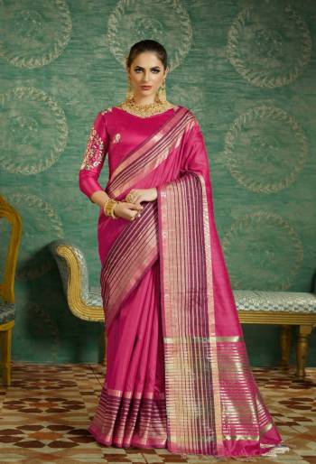 Attract All wearing This Designer Saree In Fuschia Pink Color Paired With Fuschia Pink Colored Blouse. This Saree And Blouse Are Fabricated On Handloom Art Silk Paired With Another Art Silk Fabricated Embroidered Blouse. This Saree Is Light Weight And Easy to Carry All day Long. Buy Now.