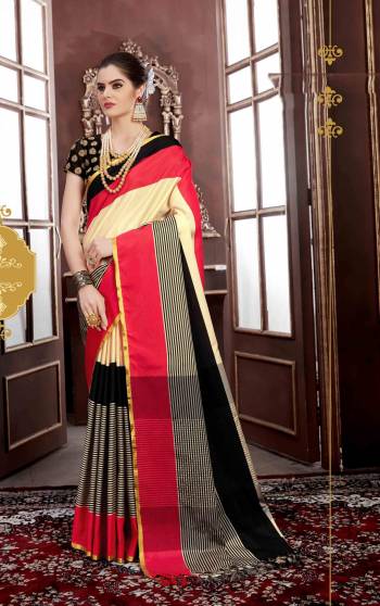 This Festive Season Look Beautiful and Feel Comfortable Wearing This Saree In Red And Black Color Paired With Black Colored Blouse. This Saree Is Fabricated On Handloom Art Silk Paired With Art Silk Fabricated Blouse. Its Fabrics Ensures Superb Comfort All Day Long.