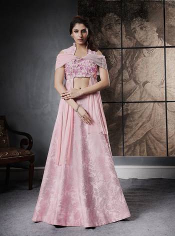 Look Pretty Wearing This Designer Lehenga Choli In Baby Pink Color Paired With Baby Pink Colored Dupatta. Its Blouse Is Fabricated On Art Silk Paired With Jacquard Silk Lehenga And Lycra Dupatta. Its All Three Fabrics Ensures Superb Comfort All Day Long.