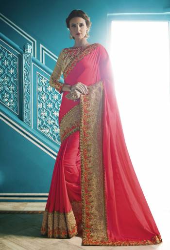 Shine Bright Wearing This Saree In Dark Pink Color Paired With Beige Colored Blouse. This Saree Is Fabricated On Soft Silk Paired With Art Silk Fabricated Blouse, Its Attractive Eembroidery Over The Lace Border And Blouse. Buy This Saree Now. 