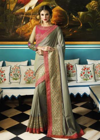 Flaunt Your Rich And Taste Wearing This Saree In Grey Color Paired With Contrasting Pink Colored Blouse. This Saree Is Fabricated On Soft Silk Paired With Art Silk Blouse. This Saree And Blouse Are Light In Weight And Easy To Carry All Long Day Long. Buy Now.