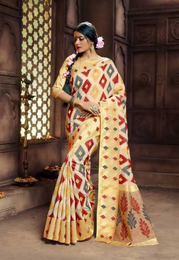 Flaunt Your Rich And Elegant Taste Wearing This Rich Looking Saree In Beige Color Paired With Beige Colored Blouse. This Saree And Blouse Are Fabricated On Banarasi Art Silk Beautified With Weave All Over. Buy This Rich Looking Saree Now.