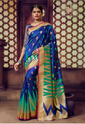 Celebrate This Festive Season Wearing This Atrractive Saree In Royal Blue Color Paired With Blue Colored Blouse. This Saree And Blouse Are Fabricated On Banarasi Art Silk Which Is Perfect For Any Festival That Gives An Elegant And Rich Look To Your Personality.