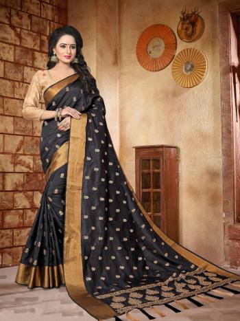 Enhance Your Beauty Wearing This Silk Saree In Black Color Paired With Beige Colored Blouse. This Saree Is Fabricated On Soft Silk Paired With Art Silk Fabricated Blouse. It Is Light Weight And Gives You Superb Comfort Throughout The Gala.