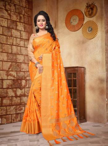 Celebrate This Festive Season Wearing The Traditonal Look Wearing This Saree In Musturd Yellow Color Paired With Beige colored Blouse. This Saree Is Fabricated On Soft Silk Paired With Art Silk Fabricated Blouse. It Has Jari Embroidery Over The Saree. Buy Now.