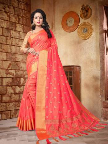 Orange Color Induces Perfect Summery Appeal To Any Outfit, So Grab This Saree In Orange Color Paired with Beige Colored Blouse. This Saree Is Fabricated On Soft Silk Paired With Art Silk Fabricated Blouse. It Is Easy To Drape And Carry All Day Long.