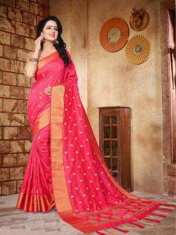 Shine Bright Wearing This Saree In Pink Color Paired With Beige Colored Blouse. This Saree Is Fabricated On Soft Silk Paired With Art Silk Fabricated Blouse. It Has Small Jari Embroidered Butta All Over The Saree And Heavy Work At Pallu.