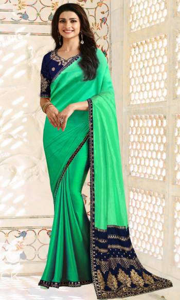 Grab This Lovely Saree In Sea Green Color Paired With Contrasting Dark Pink Colored Blouse. This Saree Is Fabricated On Soft Silk Paired With Art Silk Fabricated Blouse. It Is Beautified with Jari Embroidery Over The Blouse And Pallu. 