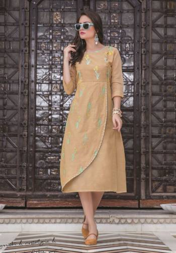 Simple and Elegant Looking Readymade Kurti Is Here In Beige Color Fabricated On Chanderi Silk Beautified with Thread Embroidred patches. Buy This Pretty Kurti Now.