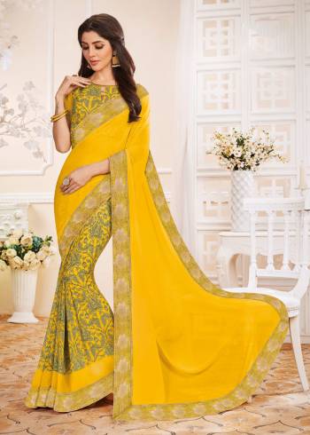 Shine Bright Wearing This Saree In Yellow Color Paired With Yellow Colored Blouse. This Saree And Blouse Are Fabricated On Georgette Beautified With Prints And Lace Border. Buy Now.