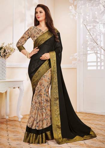 Simple And Elegant Looking Saree Is Here In Black And Beige Color Paired With Beige Colored Blouse. This Saree And Blouse Are Fabricated On Georgette Which Is Soft Towards Skin And Ensures superb Comfort All Day Long.