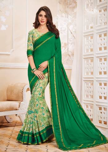 Go With This Shades Of Green With This Saree In Green And Pastel Green Color Paired With Pastel Green Colored Blouse. This Saree And Blouse Are Fabricated On Georgette Which Ensures Superb Comfort All Day Long.