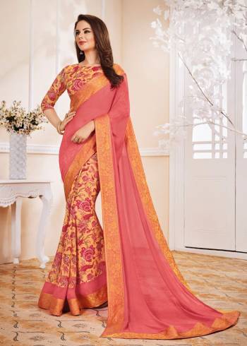 Look Pretty In This Pink And Orange Colored Saree Paired With Orange And Pink Colored Blouse. This Saree And Blouse Are fabricated On Georgette Which Is Soft Towards Skin And Easy To Carry All Day Long.