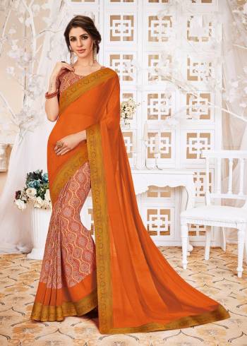 Here Is A Rich Looking Saree In Rust Orange And Multi Color Paired With Multi Colored Blouse. This Saree And Blouse Are Fabricated On Georgette Beautified With Bold Floral Prints. Buy This Saree Now.