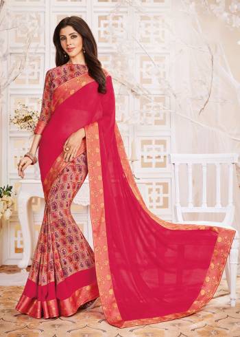 Earn Lots Of Compliments Wearng This Saree In Dark Pink And Multi Color Paired With Multi Colored Blouse. This Saree Are Blouse Are Fabricated On Georgette Which Is Soft Towards Skin And Easy To Carry All Day Long.